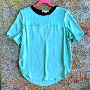 BCBG Light Aqua Blue S/S Open Back Blouse